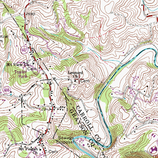 Topographic Map of Leonard Memorial Cemetery, VA