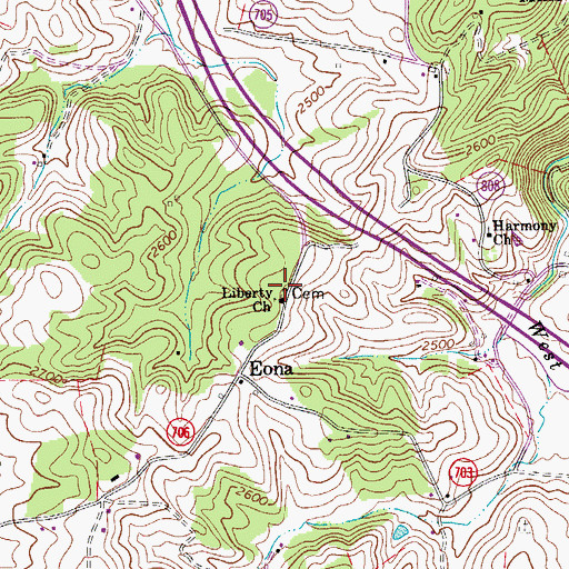 Topographic Map of Liberty Cemetery, VA
