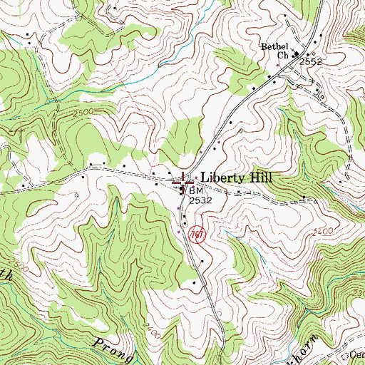 Topographic Map of Liberty Hill Church, VA