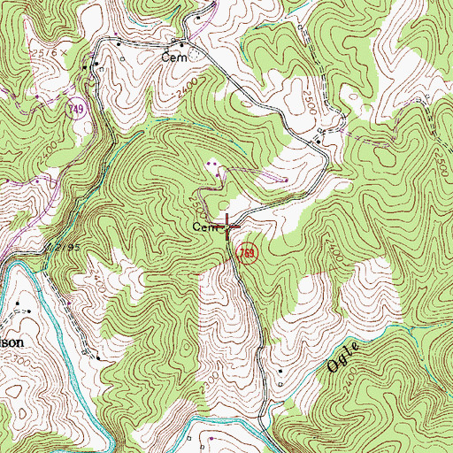 Topographic Map of Lilburn Richardson Cemetery, VA