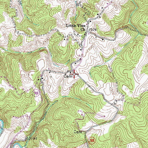 Topographic Map of Little Vine Cemetery, VA