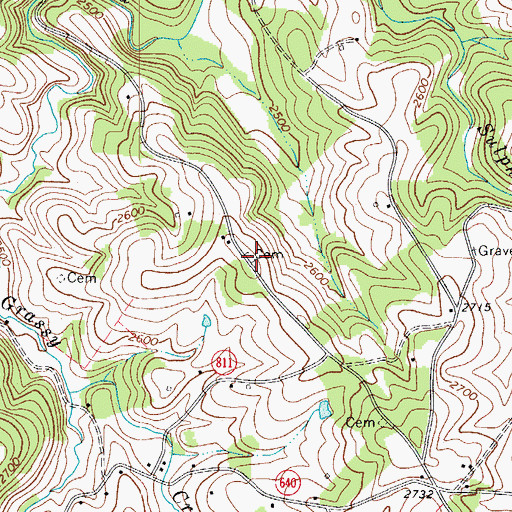 Topographic Map of Love Cemetery, VA