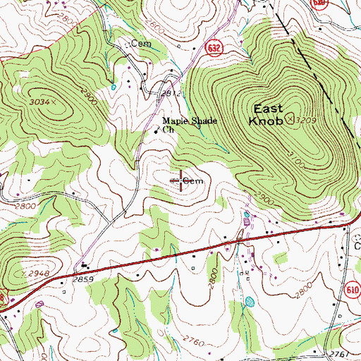 Topographic Map of Maple Shade Cemetery, VA