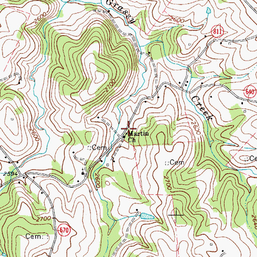 Topographic Map of Martin Cemetery, VA