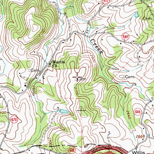 Topographic Map of Martin Cemetery, VA