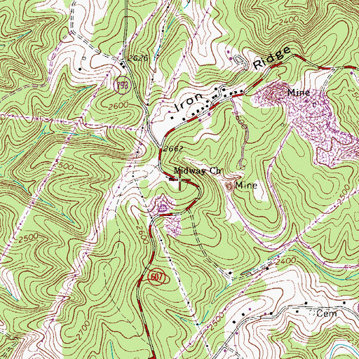 Topographic Map of Midway Cemetery, VA