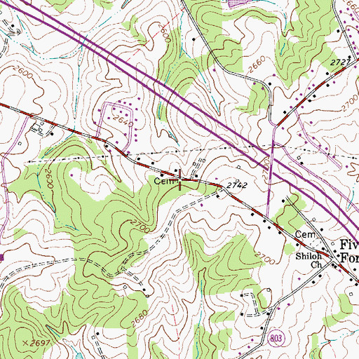 Topographic Map of Mitchell Cemetery, VA
