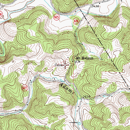 Topographic Map of Mount Hebron Cemetery, VA