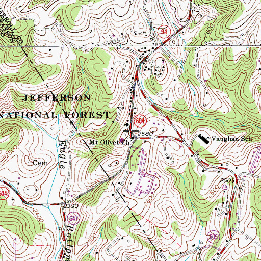 Topographic Map of Mount Olivet Cemetery, VA