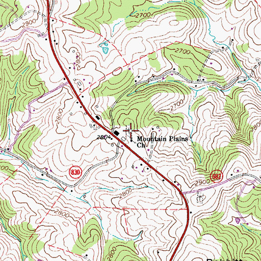 Topographic Map of Mountain Plains Cemetery, VA