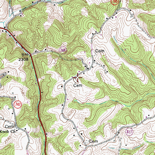 Topographic Map of Myers Cemetery, VA