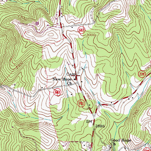 Topographic Map of New Hope Cemetery, VA