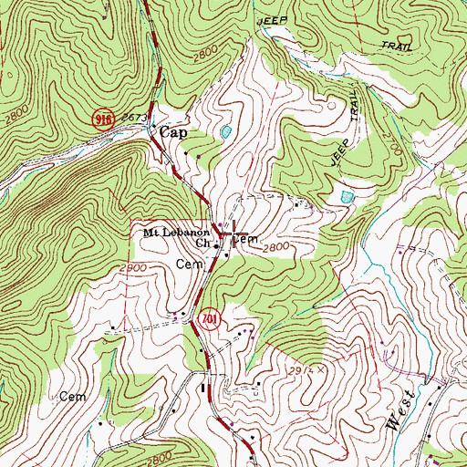 Topographic Map of New Mount Lebanon Cemetery, VA