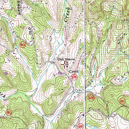 Topographic Map of Oak Grove Cemetery, VA
