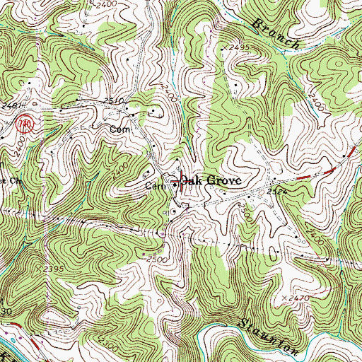 Topographic Map of Oak Grove Christian Church, VA