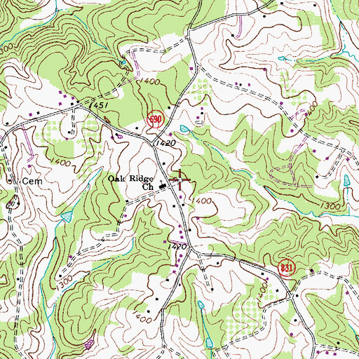 Topographic Map of Oak Ridge Cemetery, VA