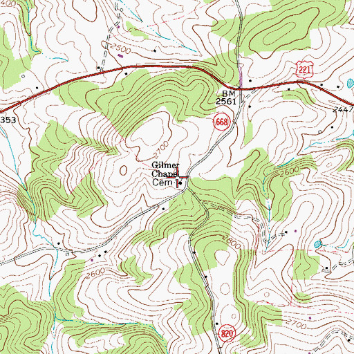 Topographic Map of Old Gilmer Chapel Cemetery, VA