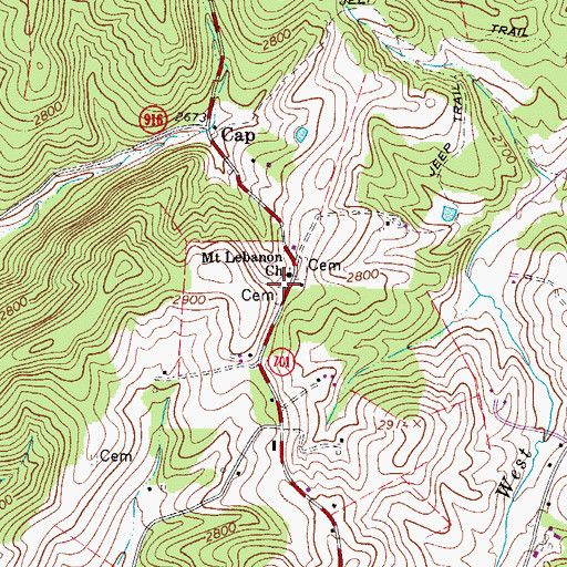 Topographic Map of Old Mount Lebanon Cemetery, VA