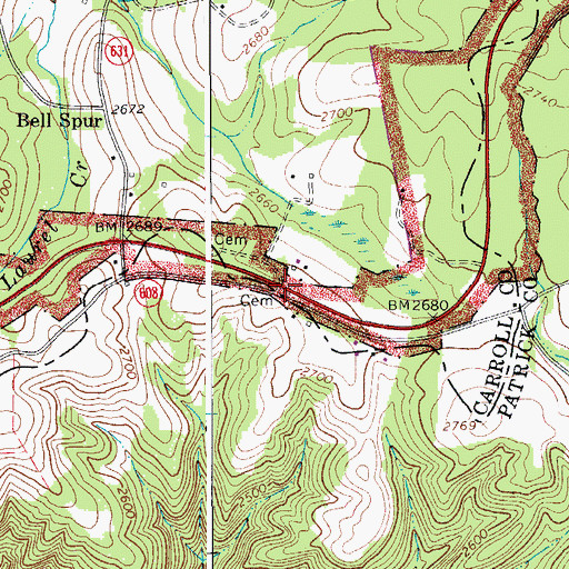 Topographic Map of Painter Cemetery, VA