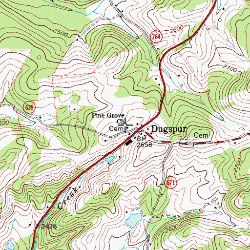 Topographic Map of Pine Grove Cemetery, VA