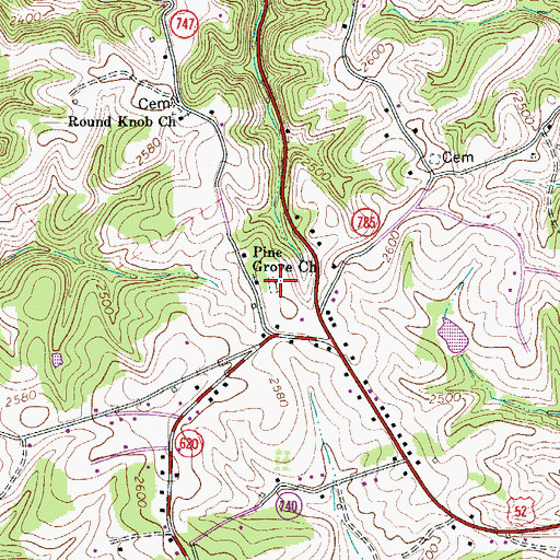 Topographic Map of Pine Grove Cemetery, VA