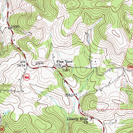 Topographic Map of Pine View Cemetery, VA