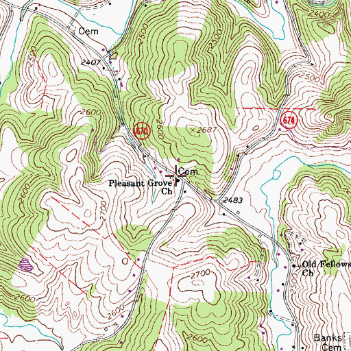 Topographic Map of Pleasant Grove Cemetery, VA