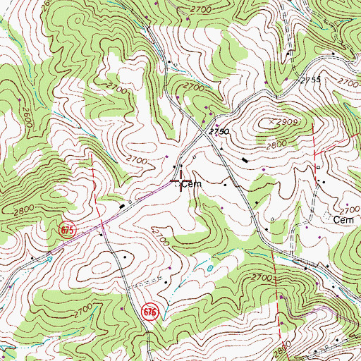 Topographic Map of Quesenberry-Semones Cemetery, VA