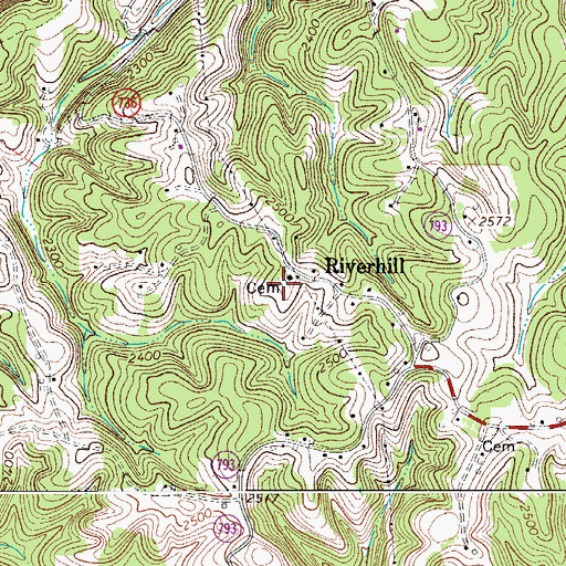 Topographic Map of River Hill Cemetery, VA