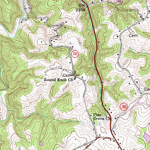Topographic Map of Round Knob Cemetery, VA