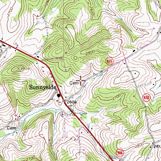 Topographic Map of Semones Cemetery, VA