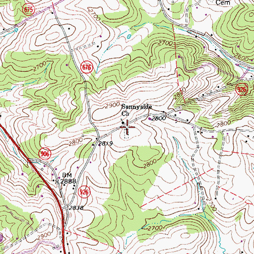 Topographic Map of Semones-Sunnyside Cemetery, VA