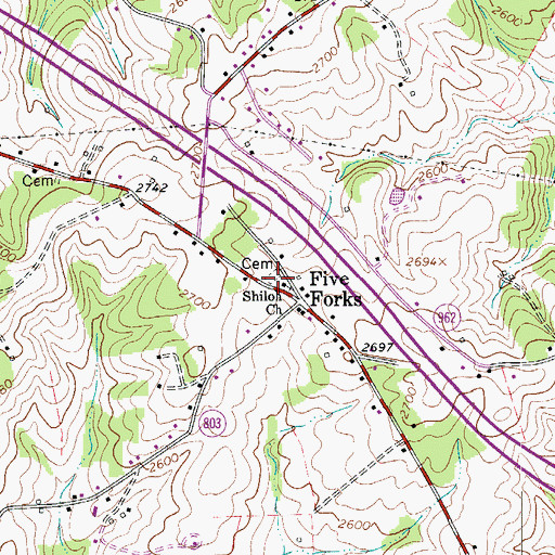 Topographic Map of Shiloh Cemetery, VA