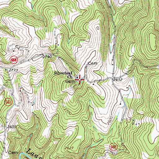Topographic Map of Silverleaf Cemetery, VA