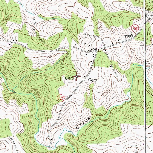 Topographic Map of Theophilus Quesenberry Cemetery, VA