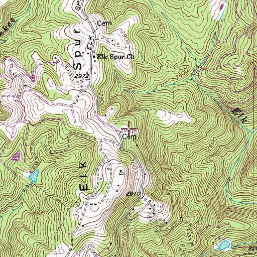 Topographic Map of Wash Edwards Cemetery, VA