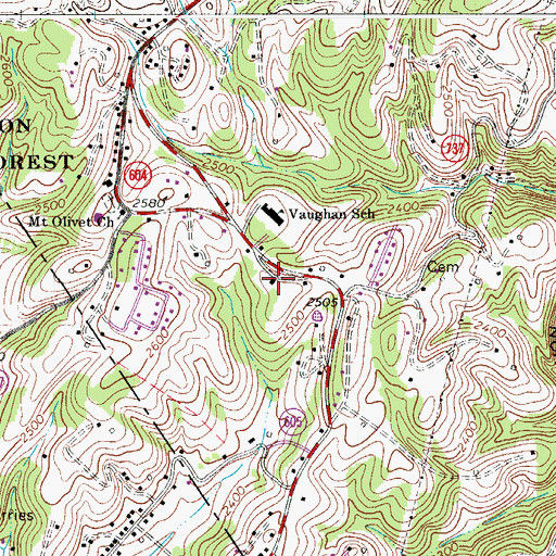 Topographic Map of Whiteoak Grove School (historical), VA