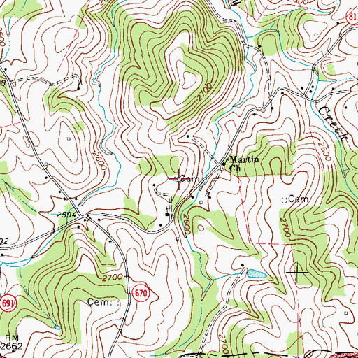 Topographic Map of Willard Cemetery, VA