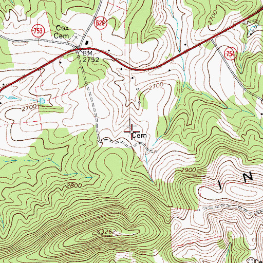 Topographic Map of William Cox Cemetery, VA