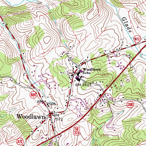 Topographic Map of Woodlawn Methodist Church, VA