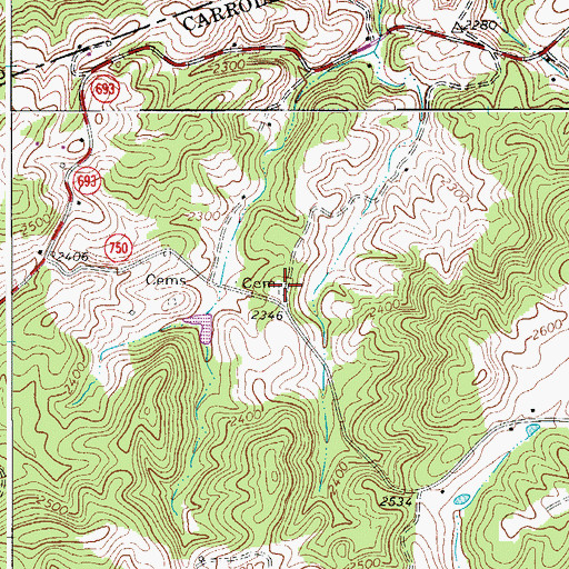 Topographic Map of Worrell Cemetery, VA