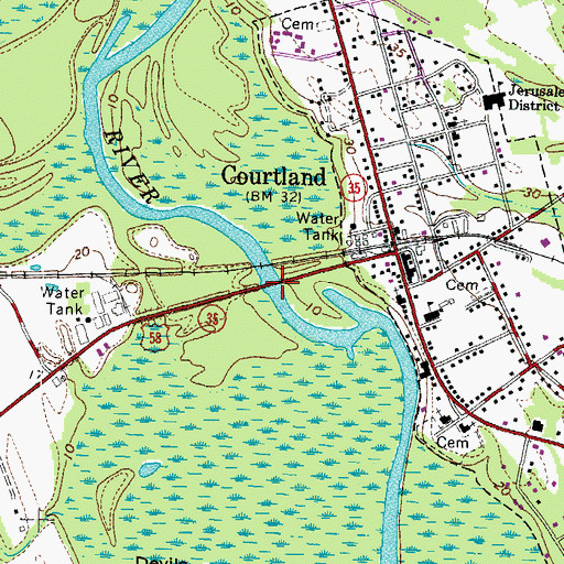 Topographic Map of Colgate Whitehead Darden Junior Bridge, VA