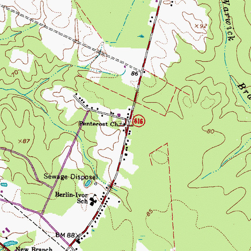 Topographic Map of Ivor School (historical), VA