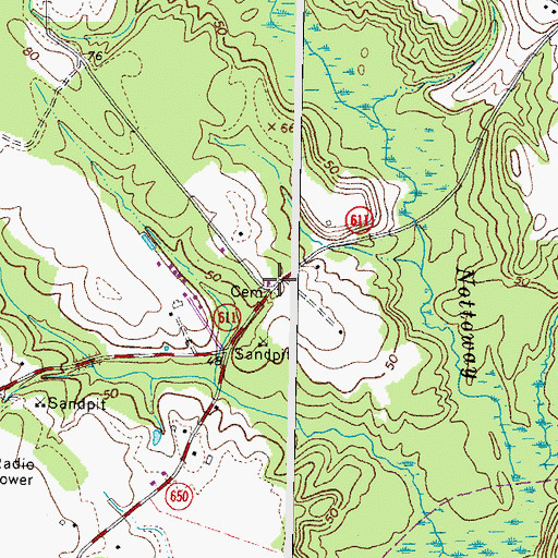 Topographic Map of Nottoway Church (historical), VA