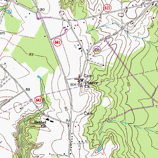 Topographic Map of Oberry School (historical), VA