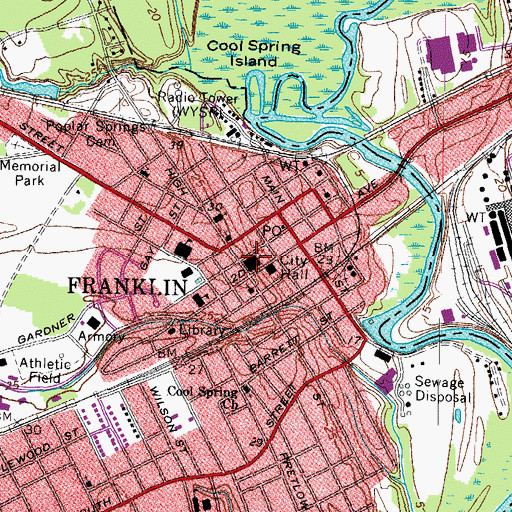 Topographic Map of Franklin Baptist Church, VA