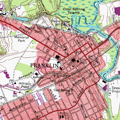 Topographic Map of Franklin Gymnasium, VA