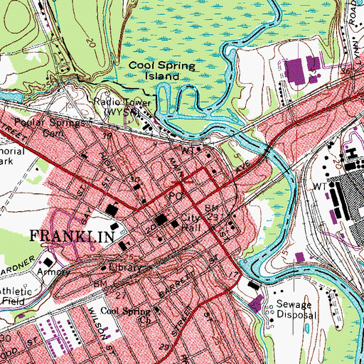 Topographic Map of Franklin Historic District, VA