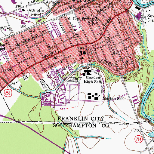 Topographic Map of Franklin Municipal Cemetery, VA