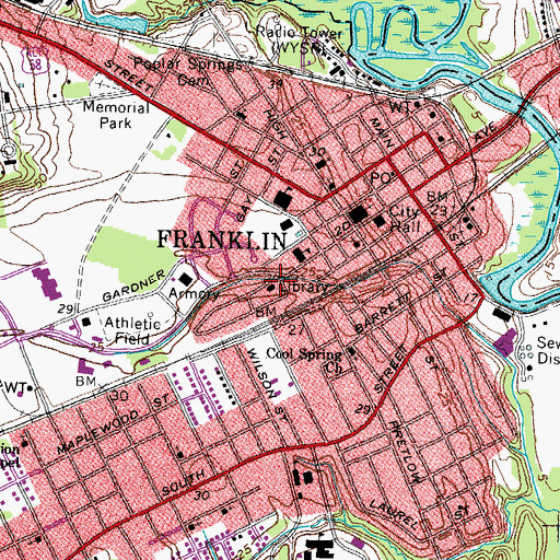 Topographic Map of Franklin Public Library, VA